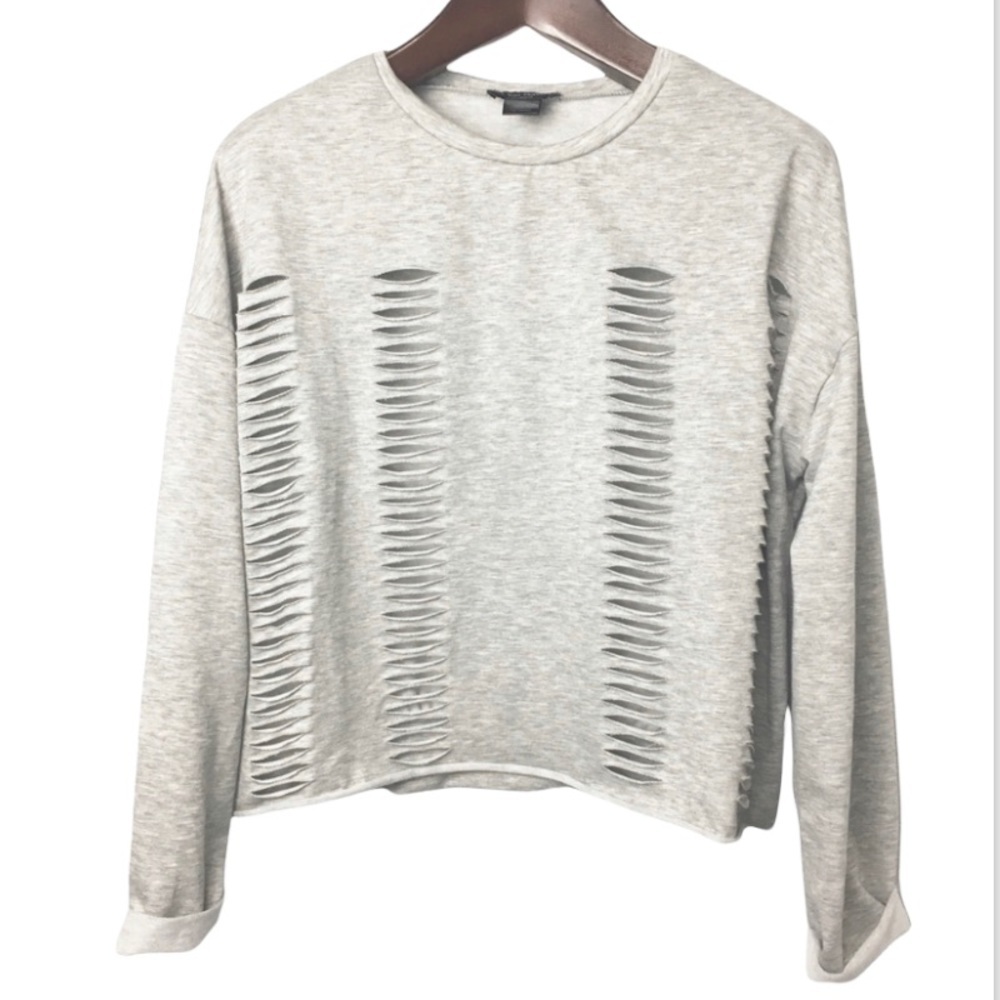 Gray extremely oversized distressed destroyed cropped sweatshirt